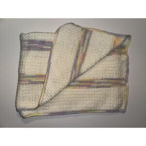 Hand Crocheted Baby Blanket Pastel Striped Cream Stroller Crib 36x26